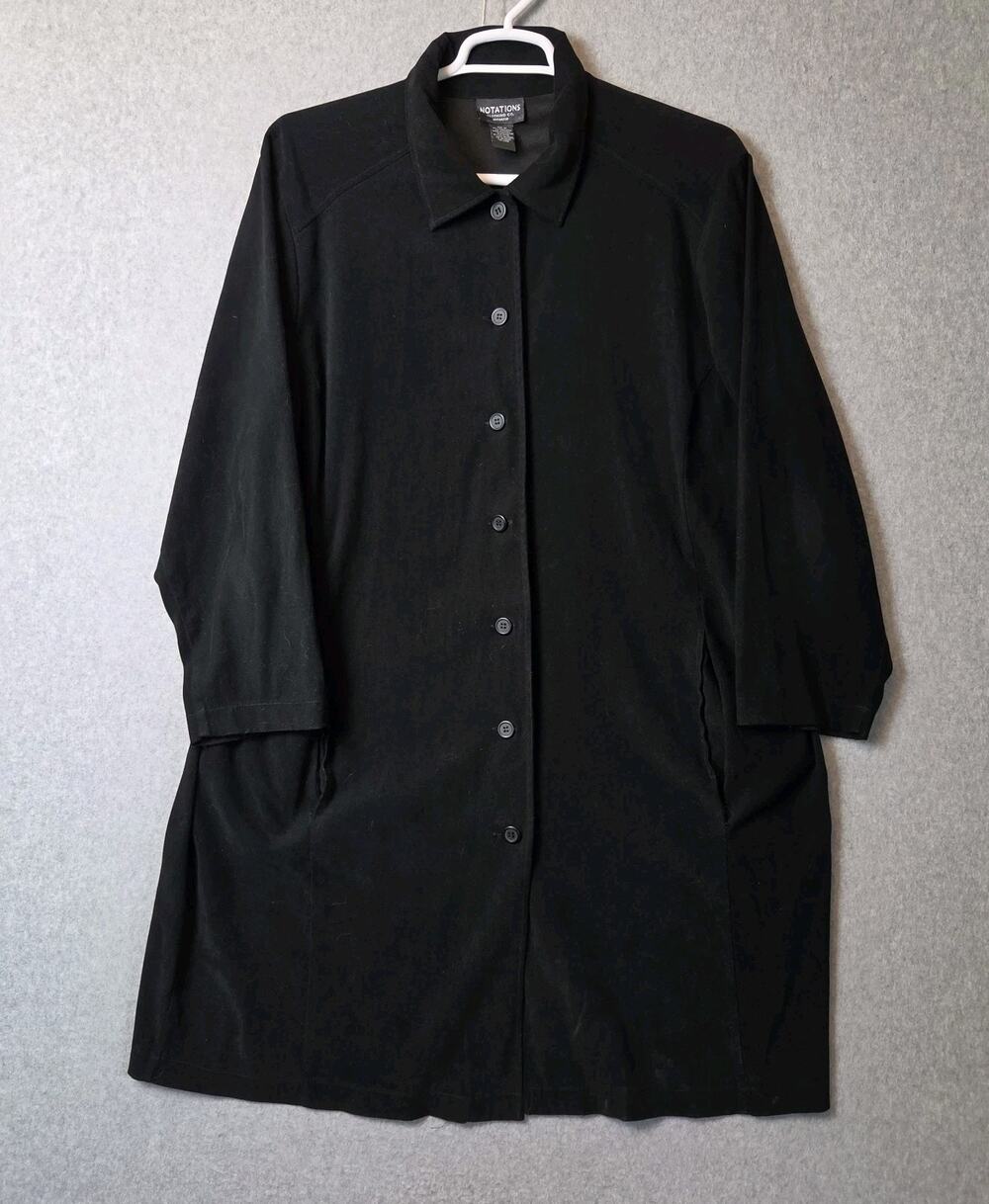 Notations Black Faux Suede Button Up Tunic Shacket Women Plus 2X Pockets Stretch